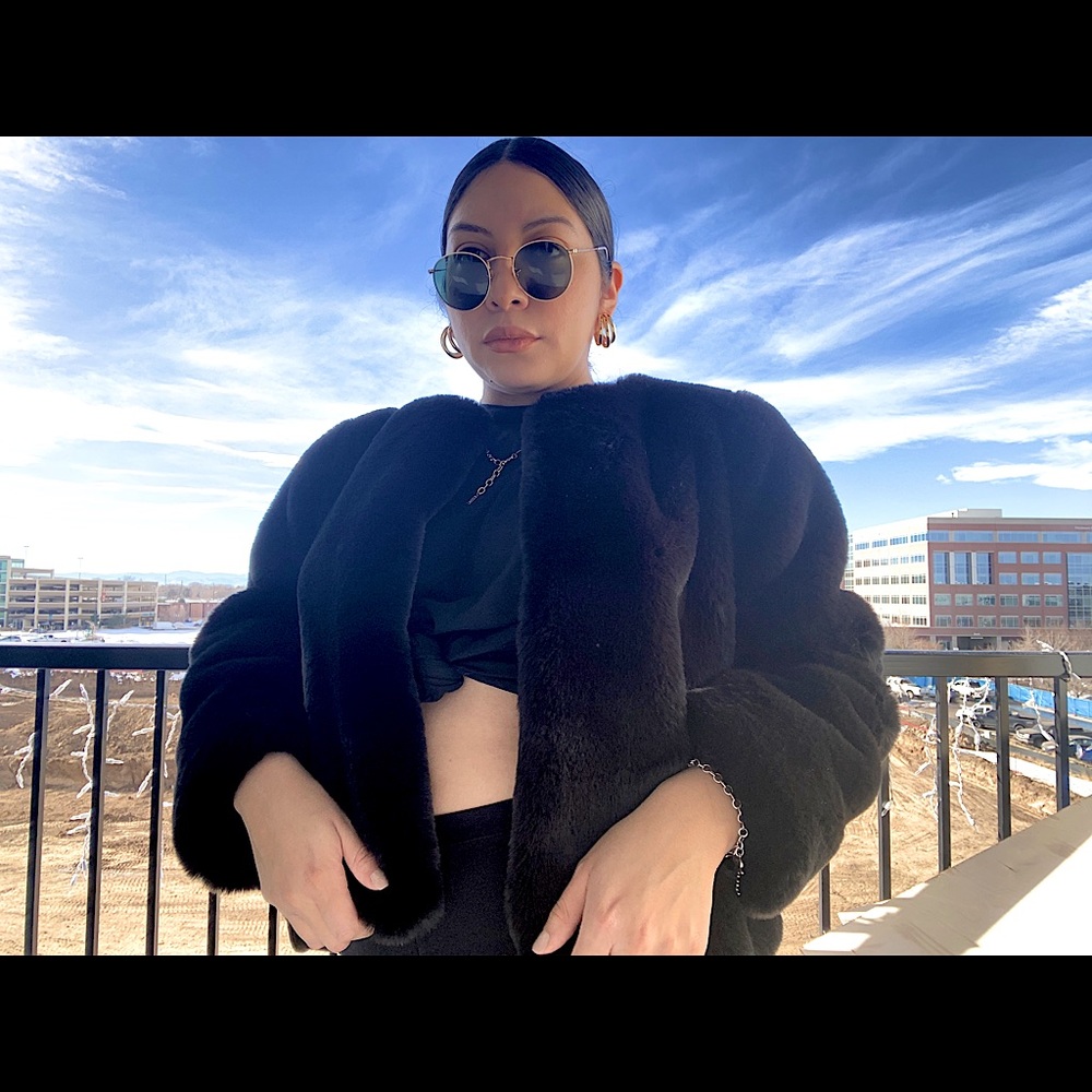 Deep Black faux fur coat